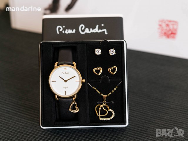 PIERRE CARDIN 🍊 Дамски комплект часовник с диамант + колие и обеци нов с кутия и 2г. гаранция, снимка 2 - Дамски - 38348705