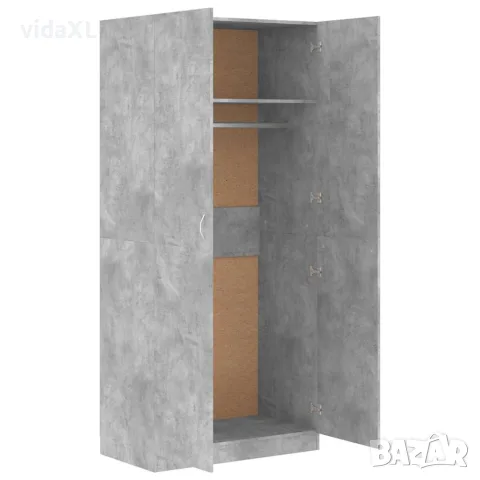 vidaXL Гардероб, бетонно сив, 90x52x200 см, инженерно дърво, снимка 6 - Гардероби - 56147777