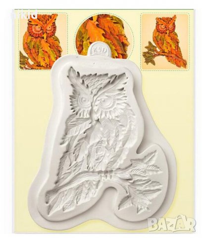 Голяма Сова Бухал Кукувица на клон силиконов молд форма фондан шоколад гипс декор 