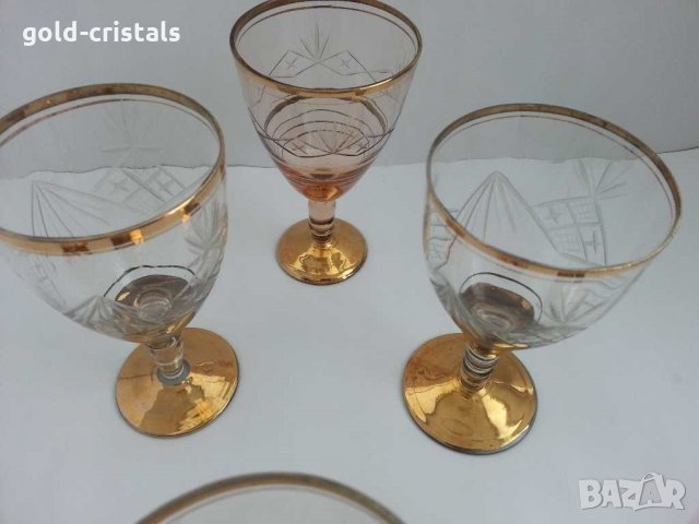 Ретро стъклени чаши с позлата гравирани , снимка 5 - Антикварни и старинни предмети - 29996600