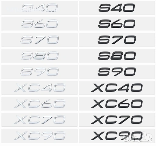 Букви емблеми за багажник за Volvo (S/V/XC/C) - Хромирана, Черна