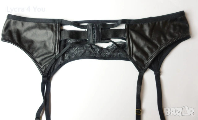 L луксозен черен колан с жартиери с кожа и дантела, снимка 4 - Бельо - 53375511