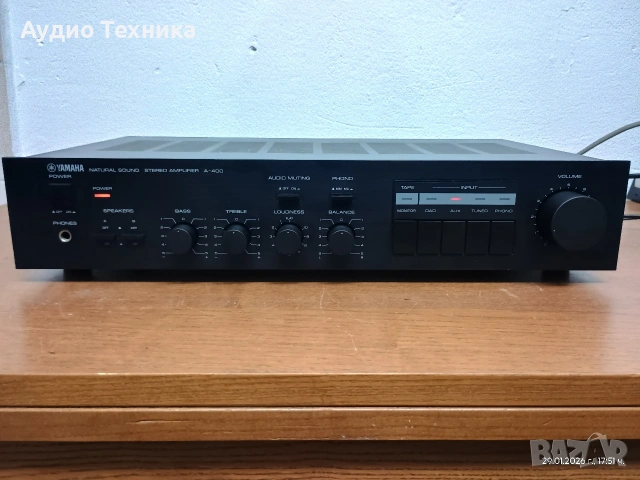 Компактен стерео усилвател Yamaha A-400. Перфектен с прекрасен звук! Изпращам видео. , снимка 4 - Ресийвъри, усилватели, смесителни пултове - 53291189
