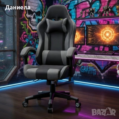 Ергономичен офис и геймърски сив стол – Максимален комфорт за гърба и врата, регулируем, снимка 4 - Столове - 54204517