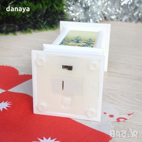 1804 Светещ коледен Led фенер с декорация Дядо Коледа и Снежко, снимка 5 - Декорация за дома - 30709856