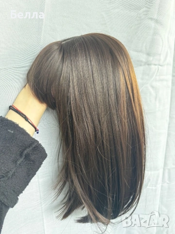 НОВА Кафява естествена перука! 100% високо качество, снимка 2 - Аксесоари за коса - 54083863