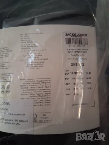 Jack & Jones, Дълги чорапи с памук - 5 чифта, Черен, One Size, снимка 3 - Мъжки чорапи - 51078123