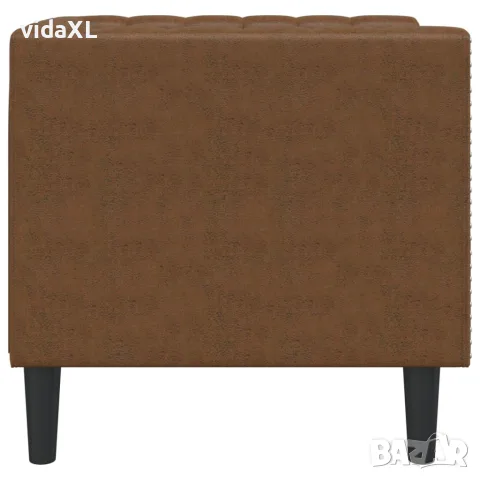 vidaXL Кресло Честърфийлд, кафяво, изкуствен велур, снимка 5 - Дивани и мека мебел - 56147452