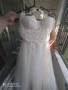 Сватбена рокля бяла с прасковен тюл, снимка 2