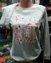 Сива блуза от плътно тънко ватирано трико с розова щампа, снимка 1 - Блузи с дълъг ръкав и пуловери - 29982233