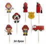 Пожарна Пожарникари 24 бр топери клечки за мъфини декорация и украса, снимка 2