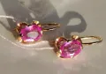 Руски златни обеци с розови камъни, снимка 1