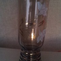 Две вазички кафяво стъкло прозрачно с украса, снимка 6 - Вази - 30053160