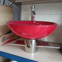 2 модела мивки от червено и прозрачно темперирано стъкло, диаметър 43 см, вис.17см., снимка 2 - Мивки - 39831758