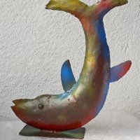 Зодия риби, 35 см висока  Пъстра Голяма желязна риба фигура статуетка, снимка 1 - Статуетки - 38259944