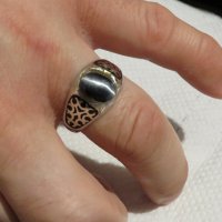 Стар красив мъжки сребърен пръстен с камък котешко око и ниело - прекрастна изработка за теб., снимка 5 - Пръстени - 31017471