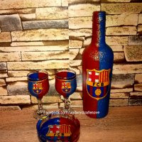 Подарък за фен на FCB (Барселона)- ръчно изработена бутилка с логото на отбора , снимка 2 - Подаръци за мъже - 38494141