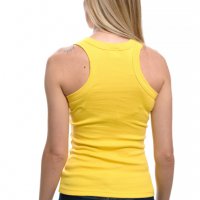 Нов дамски жълт потник с трансферен печат Мидички, Морски, Х-гръб, прав гръб, снимка 3 - Потници - 29964650