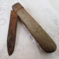 Стар ръждясъл нож с дървена дръжка, сгъваем, снимка 4 - Ножове - 40211673