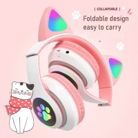 Безжични слушалки с котешки уши със Led светлини/Слушалки коте/, снимка 6 - Bluetooth слушалки - 36754960