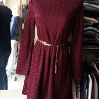 Дантелена рокля в бордо с подплата, снимка 1 - Рокли - 32089218