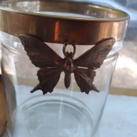 Старинен стъклен буркан за бонбони с метален капак пеперуда , снимка 5 - Антикварни и старинни предмети - 38474522