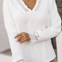 100% памук! Дамска блуза в бяло с дълъг ръкав, снимка 5 - Блузи с дълъг ръкав и пуловери - 42655913