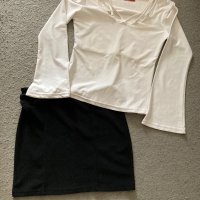 Еластична пола и блузка, снимка 1 - Блузи с дълъг ръкав и пуловери - 44350603