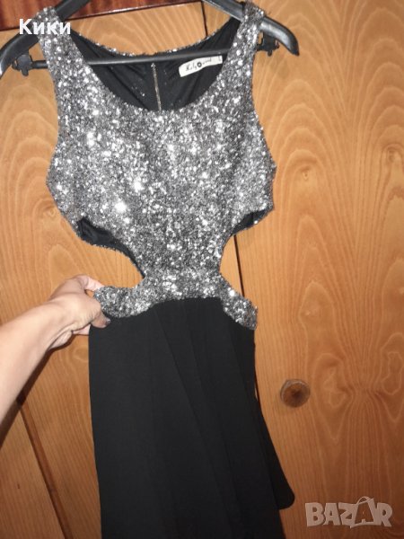 Сребърно и черно рокля с пайети, снимка 1