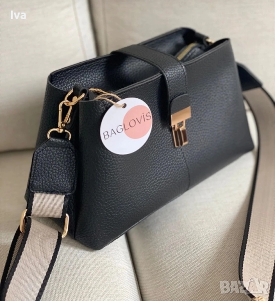 Стилна черна чанта Baglovis с дълга дръжка, две прегради и джоб с цип – елегантност и комфорт, снимка 1