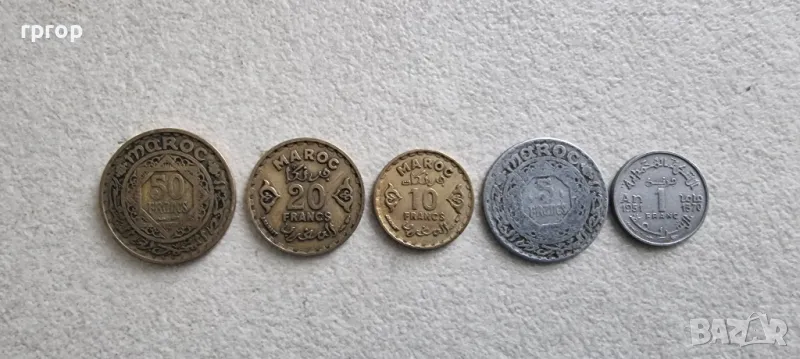 Мароко. Стара емисия . 1951- 1953 година. 1, 5 ,10 ,20 и 50 франка. 5 бр., снимка 1