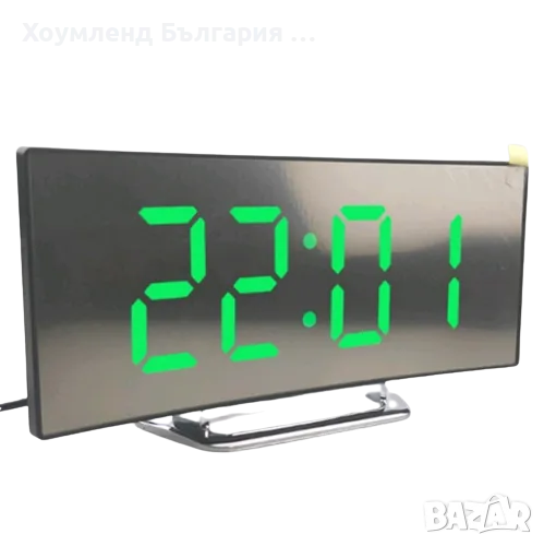 Настолен дигитален огледален часовник с LED цифри, термометър и аларма, снимка 1