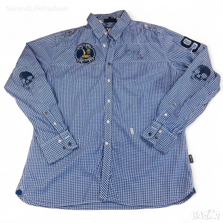 Мъжка риза с копчета Kings of Rome Finest Garments, синя, карирана размер XXL памук, снимка 1