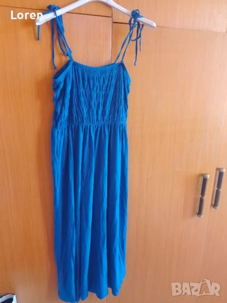 Синя дълга рокличка над глезените памук, снимка 1