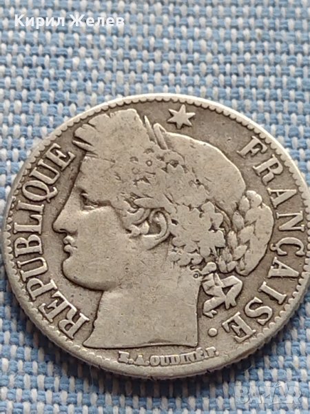 Сребърна монета 1 франк 1872г. Париж Франция 36486, снимка 1