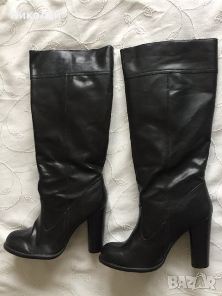 Нови маркови дамски ботуши Cable, 40 номер, естествена кожа, черни без цип, с ток, чисто нови, снимка 1
