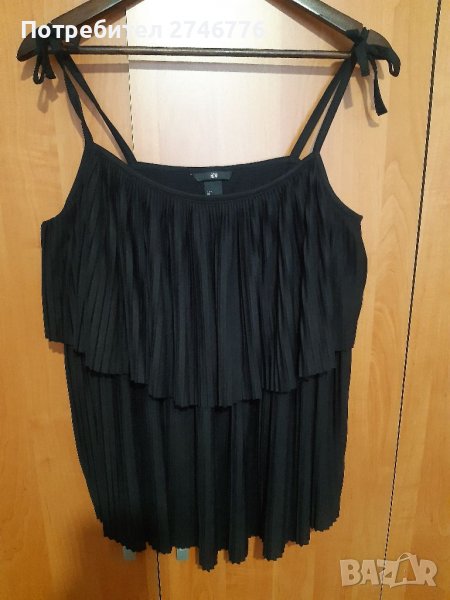 ЛИКВИДАЦИЯ L-XL Ефектно потниче в черно с два волана,за малък и средно голям бюст, като ново, снимка 1