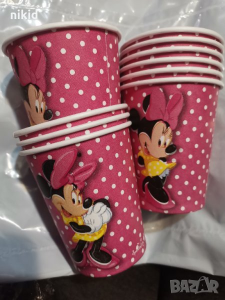 Мини Маус minnie mouse розови на точки 10 бр картонени чаши парти рожден ден, снимка 1
