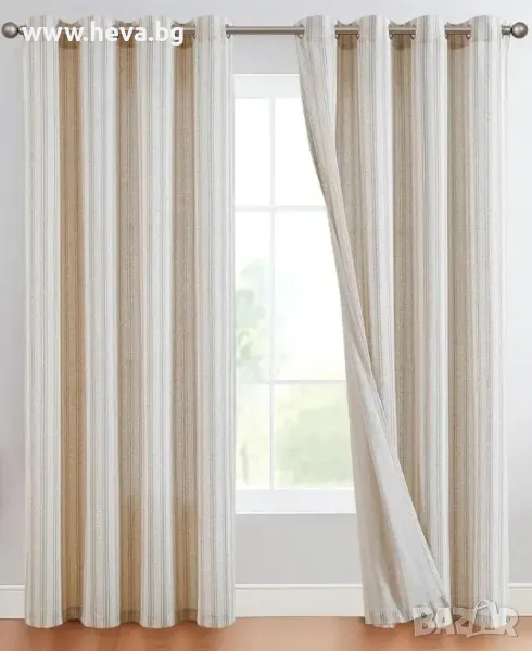 Комплект плътни раирани завеси , снимка 1