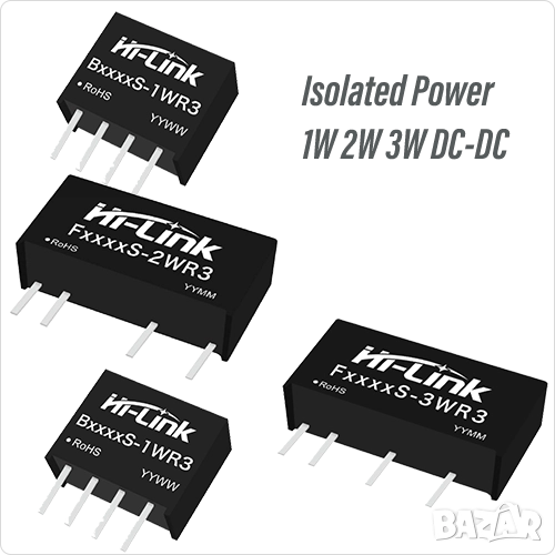 Галваничен изолатор  , Изолиран DC/DC конвертор за печатен монтаж 1500VDC/3000VDC ,3.3V,5V,12V,24V, снимка 1