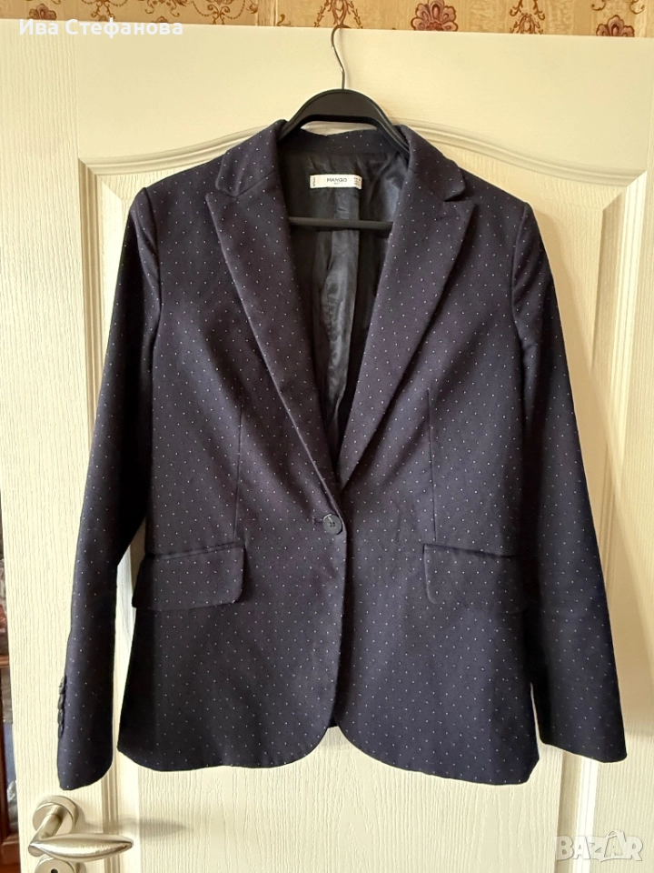 Уникално елегантно женствено сако Mango черно на бели точки , снимка 1