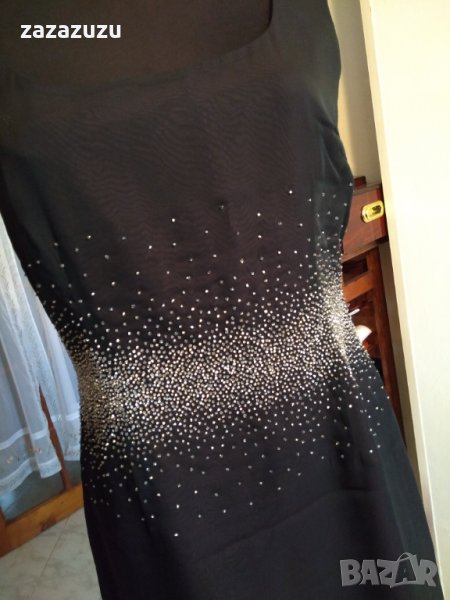 Дълга черна дамска рокля с бляскави мотиви, снимка 1