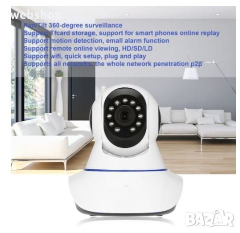 Безжична камера с Wifi и аларма 720P HD IP мрежова камера 360 градуса сигурност за бебе/дом.любимец, снимка 1
