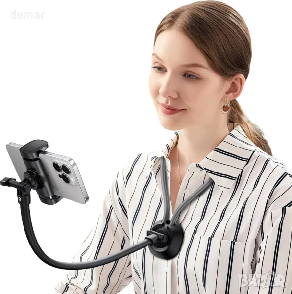 Регулируема поставка за телефон nediea за врата, с рамо 29 см, за смартфони 4.7-7", снимка 1