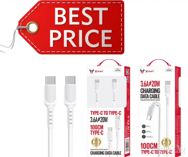 USB-C ,кабел за  бързо зареждане, 20 W , 3.6A , 1 метър  ,SJX-204, снимка 1