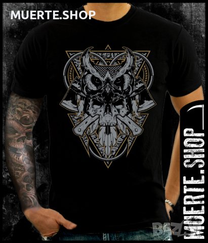 Черна тениска с щампа OWL EYED SKULL, снимка 1 - Тениски - 42764751