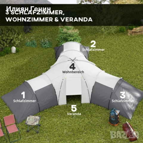 Къмпинг палатка Outsunny за 6-9 души, 4 стаи, тента, снимка 9 - Палатки - 51841981