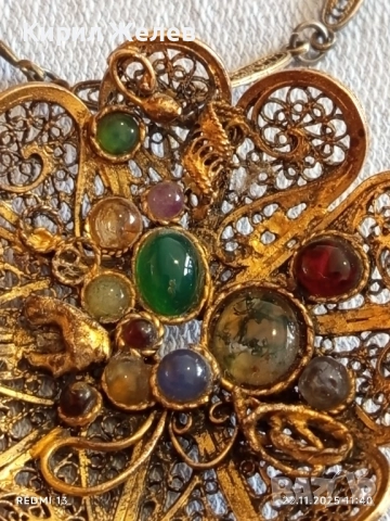 ВИНТИДЖ ФИЛИГРАННО КОЛИЕ ЦВЕТЕ с ЦВЕТНИ КАМЪНИ АХАТ УНИКАТ 34796, снимка 5 - Колиета, медальони, синджири - 52501083
