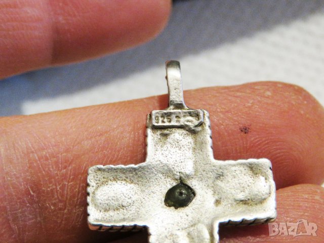 сребърен синджир с кръст, православен кръст с филигран и скъпоценен камък , снимка 5 - Колиета, медальони, синджири - 29969334
