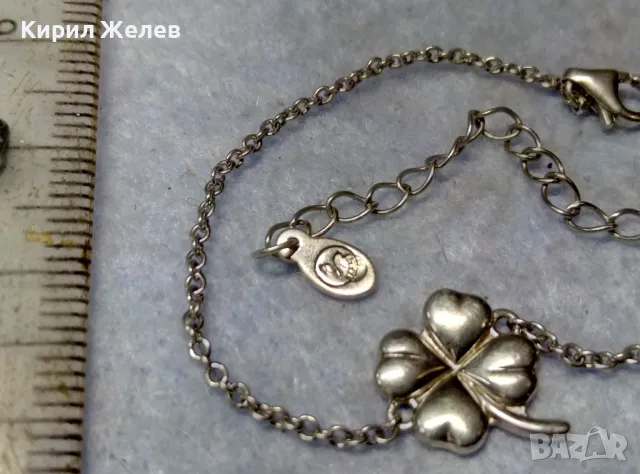 ФИНА СРЕБЪРНА ГРИВНА с ЧЕТИРИЛИСТНА ДЕТЕЛИНА СРЕБРО 925 с БЯЛА ПОЗЛАТА и МАРКИРОВКА ЛЕБЕД 49780, снимка 4 - Гривни - 49757279